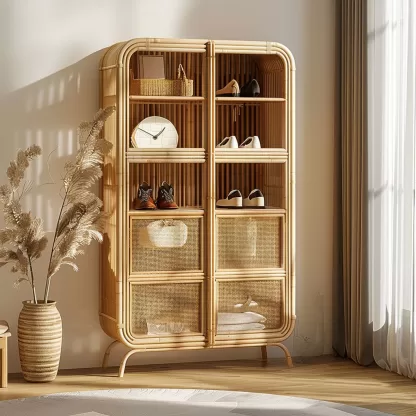 Wabi-sabi style rattan shoe cabinet, household door entrance foyer storage cabinet, living room wall storage cabinet - Image 7
