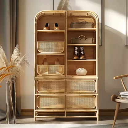 Wabi-sabi style rattan shoe cabinet, household door entrance foyer storage cabinet, living room wall storage cabinet - Image 8