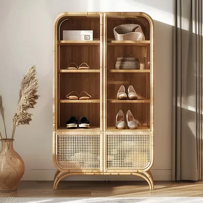 Wabi-sabi style rattan shoe cabinet, household door storage cabinet, storage cabinet, storage cabinet, antique style all-rattan multi-layer - Image 2