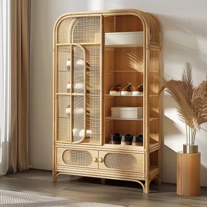 Wabi-sabi style rattan shoe cabinet, household door storage cabinet, storage cabinet, shelving cabinet, small-sized Japanese-style storage rack - Image 2