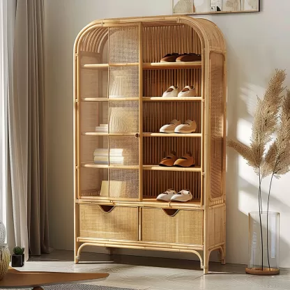 Wabi-sabi style rattan shoe cabinet, household door storage cabinet, storage cabinet, shelving cabinet, small-sized Japanese-style storage rack - Image 3
