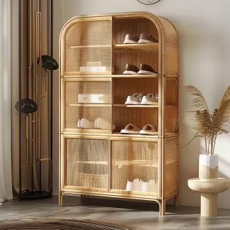 Wabi-sabi style rattan shoe cabinet, household door storage cabinet, storage cabinet, shelving cabinet, small-sized Japanese-style storage rack