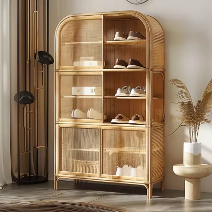 Wabi-sabi style rattan shoe cabinet, household door storage cabinet, storage cabinet, shelving cabinet, small-sized Japanese-style storage rack