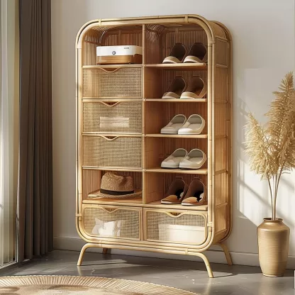 Wabi-sabi style rattan shoe cabinet, household door storage cabinet, storage cabinet, shelving cabinet, small-sized Japanese-style storage rack - Image 7