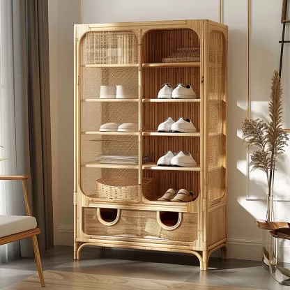 Wabi-sabi style rattan shoe cabinet, household door storage cabinet, storage cabinet, shelving cabinet, small-sized Japanese-style storage rack - Image 8