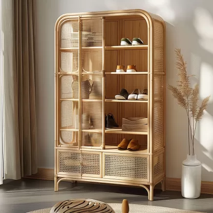 Wabi-sabi style rattan shoe cabinet, household door storage cabinet, storage cabinet, shelving cabinet, small-sized Japanese-style storage rack - Image 9