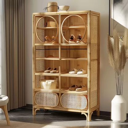 New Chinese-style creative solid wood rattan shoe cabinet for living room, tea room, study, high-end design sense shoe cabinet for bedroom, entrance hall - Image 7