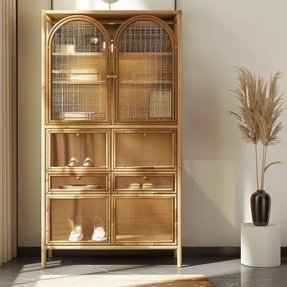 New Chinese-style creative solid wood rattan shoe cabinet, modern and simple design sense, entrance cabinet, room entrance storage and storage - Image 2