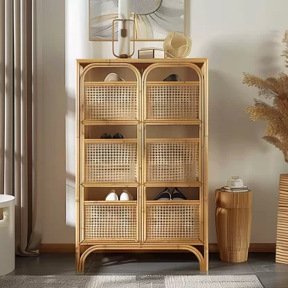 New Chinese-style creative solid wood rattan shoe cabinet, modern and simple design sense, entrance cabinet, room entrance storage and storage - Image 3
