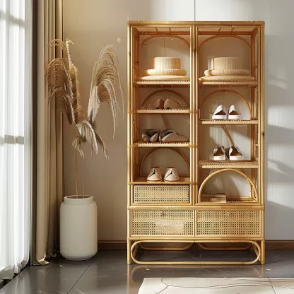 New Chinese-style creative solid wood rattan shoe cabinet, modern and simple design sense, entrance cabinet, room entrance storage and storage - Image 4