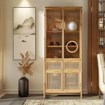New Chinese-style creative solid wood rattan shoe cabinet, modern and simple design sense, entrance cabinet, room entrance storage and storage - Image 5