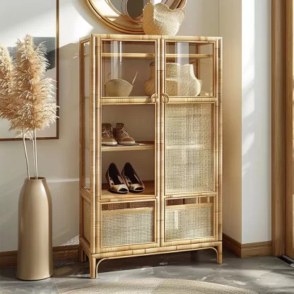 New Chinese-style creative solid wood rattan shoe cabinet, modern and simple design sense, entrance cabinet, room entrance storage and storage - Image 6