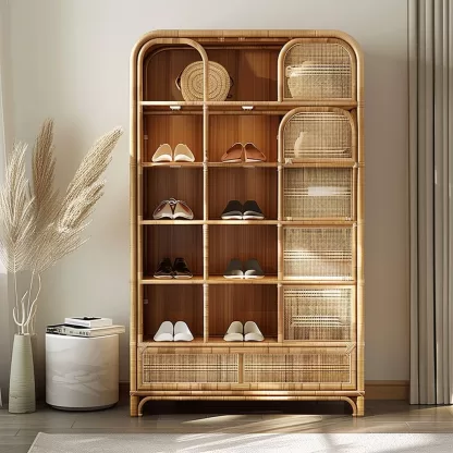 New Chinese-style creative solid wood rattan shoe cabinet, modern and simple design sense, entrance cabinet, room entrance storage and storage - Image 7