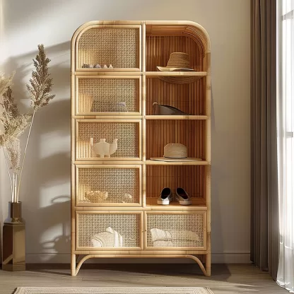 Wabi-sabi style rattan shoe cabinet, home entrance foyer creative cabinet, living room wall-mounted storage cabinet - Image 2