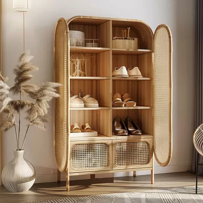 Wabi-sabi style rattan shoe cabinet, home entrance foyer creative cabinet, living room wall-mounted storage cabinet - Image 3