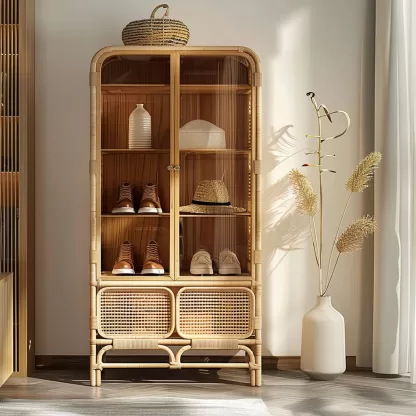 Wabi-sabi style rattan shoe cabinet, home entrance foyer creative cabinet, living room wall-mounted storage cabinet - Image 4