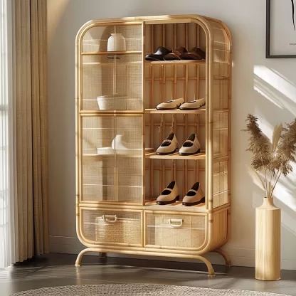 Wabi-sabi style rattan shoe cabinet, home entrance foyer creative cabinet, living room wall-mounted storage cabinet - Image 6