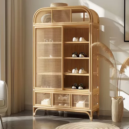 Wabi-sabi style rattan shoe cabinet, home entrance foyer creative cabinet, living room wall-mounted storage cabinet - Image 8