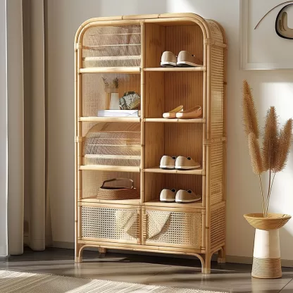 Wabi-sabi style rattan shoe cabinet, home entrance foyer creative cabinet, living room wall-mounted storage cabinet - Image 9