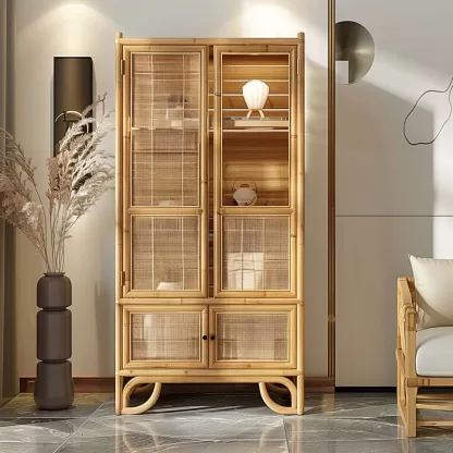 Wabi-sabi style rattan shoe cabinet, household door storage cabinet, storage cabinet, elm storage, multi-functional door external display - Image 8