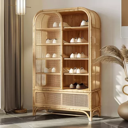 New Chinese-style creative solid wood rattan shoe cabinet for living room, tea room, study, high-end design sense shoe cabinet for bedroom, entrance hall - Image 8