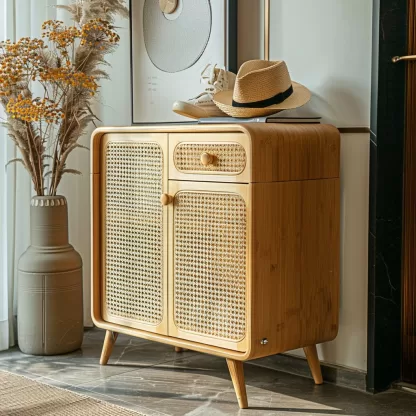 New Chinese-style creative solid wood rattan shoe cabinet for living room, tea room, study, high-end design sense shoe cabinet for bedroom, entrance hall - Image 7