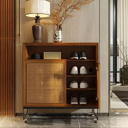 New Chinese-style creative solid wood rattan shoe cabinet for living room, tea room, study, high-end design sense shoe cabinet for bedroom, entrance hall - Image 8
