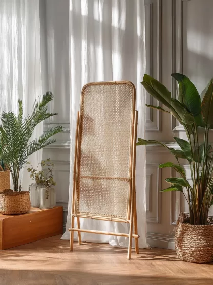 Wabi-sabi new Chinese-style creative solid wood rattan screen for living room, tea room, study, high-end design sense screen for bedroom and entrance hall - Image 9
