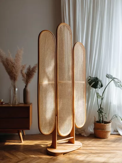 New Chinese-style creative solid wood rattan woven screen for living room, tea room, study, high-end design sense screen for bedroom and entrance hall - Image 3