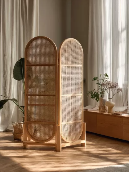 New Chinese-style creative solid wood rattan woven screen for living room, tea room, study, high-end design sense screen for bedroom and entrance hall - Image 2