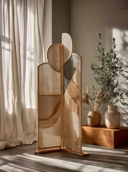 New Chinese-style creative solid wood rattan woven screen for living room, tea room, study, high-end design sense screen for bedroom and entrance hall - Image 2