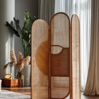 New Chinese-style creative solid wood rattan screen living room, Japanese-style study, high-end design sense screen bedroom, entrance hall