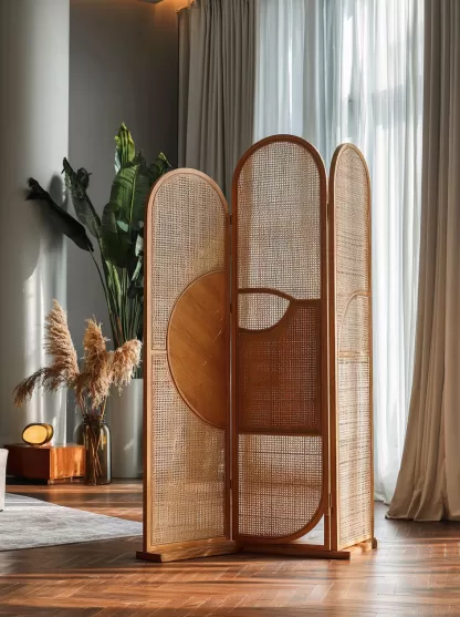 New Chinese-style creative solid wood rattan woven screen for living room, tea room, study, high-end design sense screen for bedroom and entrance hall - Image 7