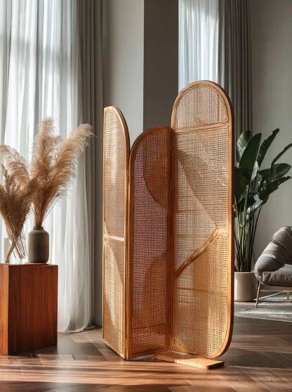 New Chinese-style creative solid wood rattan woven screen for living room, tea room, study, high-end design sense screen for bedroom and entrance hall - Image 8