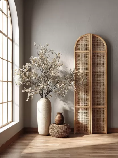 New Chinese-style creative solid wood rattan woven screen for living room, tea room, study, high-end design sense screen for bedroom and entrance hall - Image 2