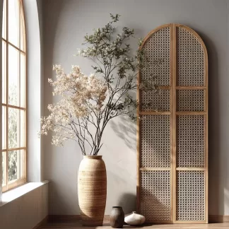 New Chinese-style creative solid wood rattan woven screen for living room, tea room, study, high-end design sense screen for bedroom and entrance hall