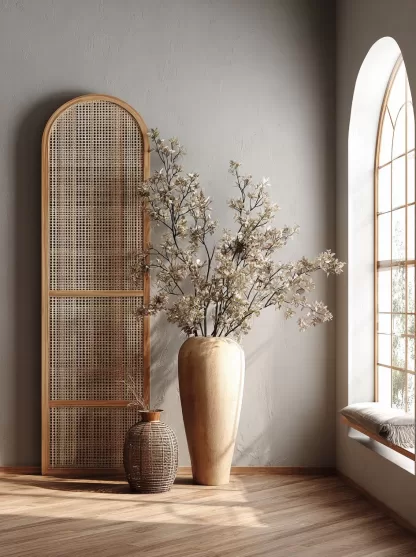 New Chinese-style creative solid wood rattan woven screen for living room, tea room, study, high-end design sense screen for bedroom and entrance hall