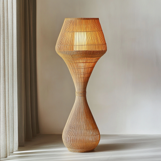 Wabi-sabi style rattan floor lamp for living room, bedroom, study, homestay and tea room, a retro designer artistic lighting fixture