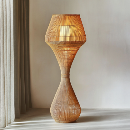 Wabi-sabi style rattan floor lamp for living room, bedroom, study, homestay and tea room, a retro designer artistic lighting fixture