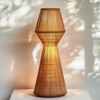 Wabi-sabi style rattan floor lamp, a retro designer art lighting fixture for living room, bedroom, study, homestay and tea room