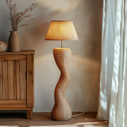 Wabi-sabi style rattan floor lamp for living room, bedroom, study, homestay and tea room, a retro designer artistic lighting fixture - Image 5