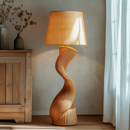 Wabi-sabi style rattan floor lamp for living room, bedroom, study, homestay and tea room, a retro designer artistic lighting fixture - Image 8