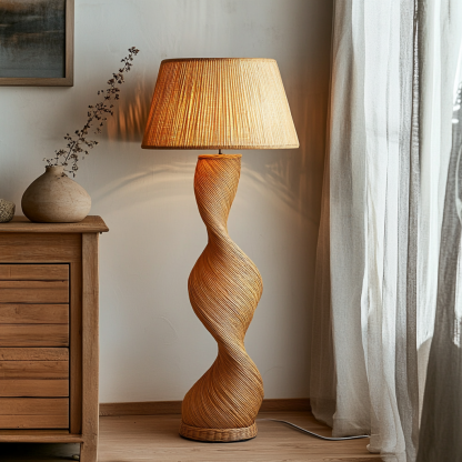 Wabi-sabi style rattan floor lamp for living room, bedroom, study, homestay and tea room, a retro designer artistic lighting fixture - Image 7