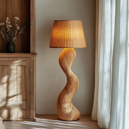 Wabi-sabi style rattan floor lamp for living room, bedroom, study, homestay and tea room, a retro designer artistic lighting fixture - Image 9