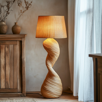 Wabi-sabi style rattan floor lamp for living room, bedroom, study, homestay and tea room, a retro designer artistic lighting fixture