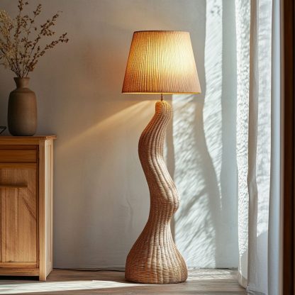Wabi-sabi style rattan floor lamp, a retro designer art lighting fixture for living room, bedroom, study, homestay and tea room - Image 9