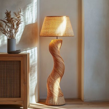 Wabi-sabi style rattan floor lamp, a retro designer art lighting fixture for living room, bedroom, study, homestay and tea room - Image 8