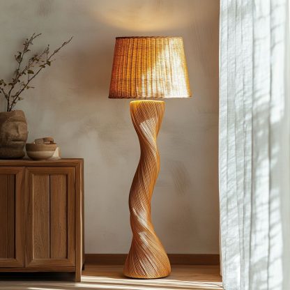 Wabi-sabi style rattan floor lamp, a retro designer art lighting fixture for living room, bedroom, study, homestay and tea room - Image 7