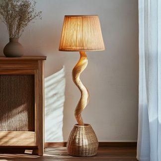 Wabi-sabi style rattan floor lamp, a retro designer art lighting fixture for living room, bedroom, study, homestay and tea room