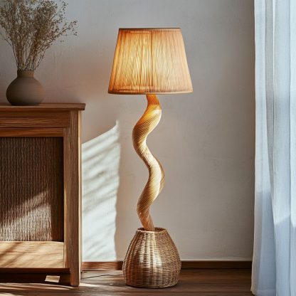 Wabi-sabi style rattan floor lamp, a retro designer art lighting fixture for living room, bedroom, study, homestay and tea room